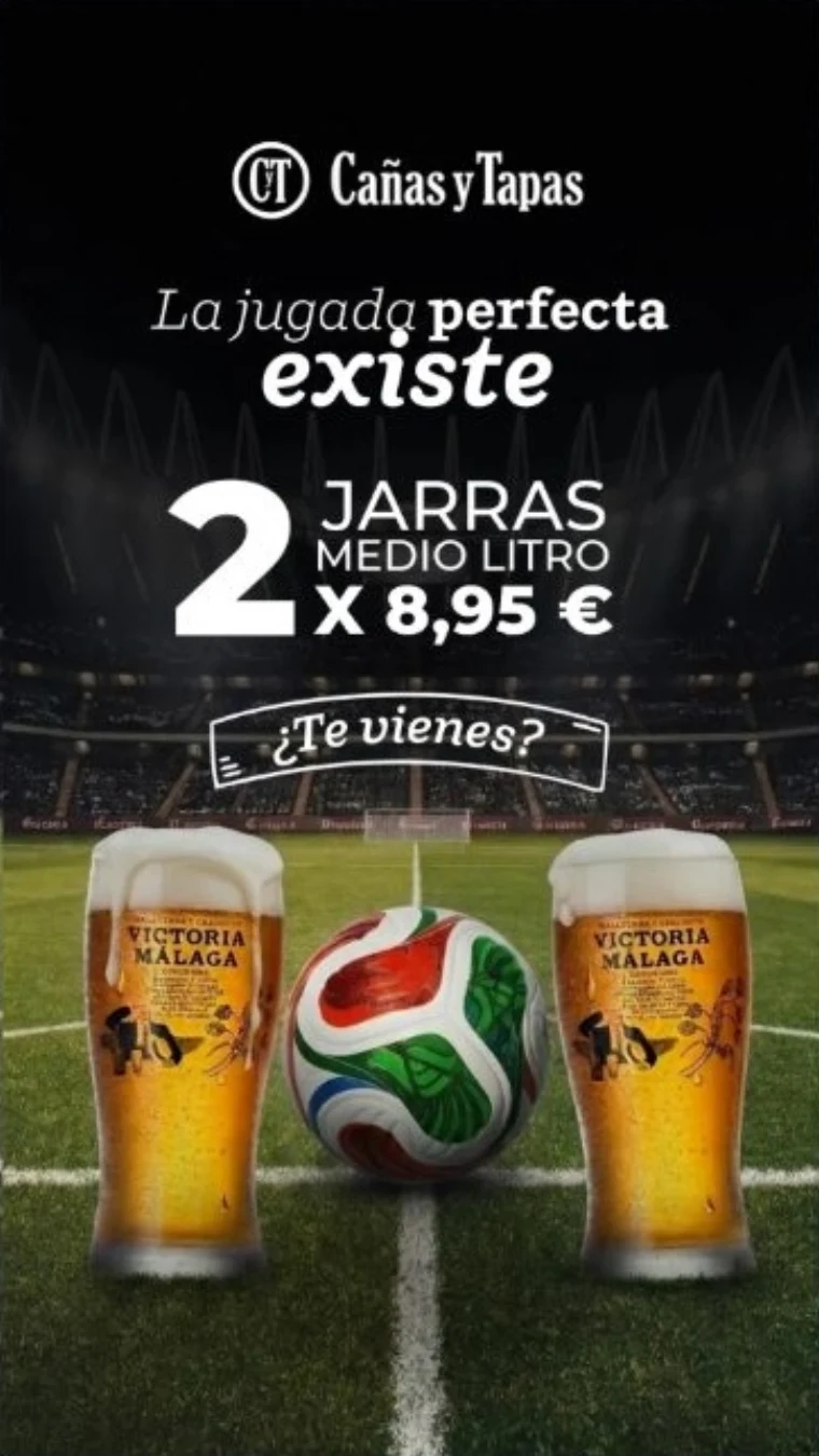 2 jarras de medio litro por 8,95€, para ver el fútbol en Cañas y Tapas